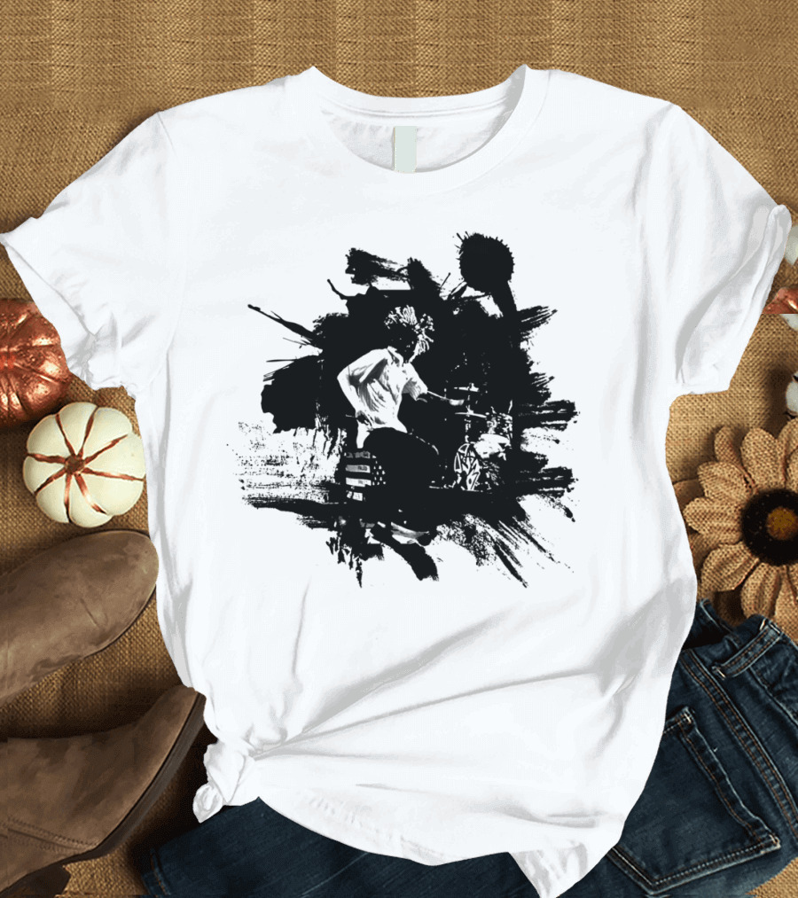 Rock Concert Drummer Silhouette Dark Art Grunge T-Shirt