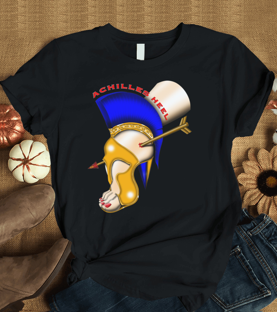 Achilles Heel Ancient Greek Warrior Helmet and Armor with Arrow Injury T-Shirt