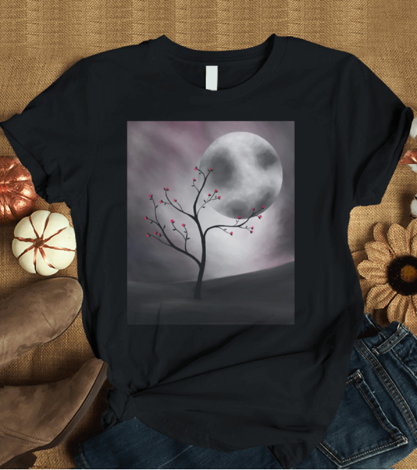 T-Shirt: Midnight Peach Moonlit Blossom Elegance T-Shirt Midnight Peach Moonlit Blossom Elegance T-Shirt