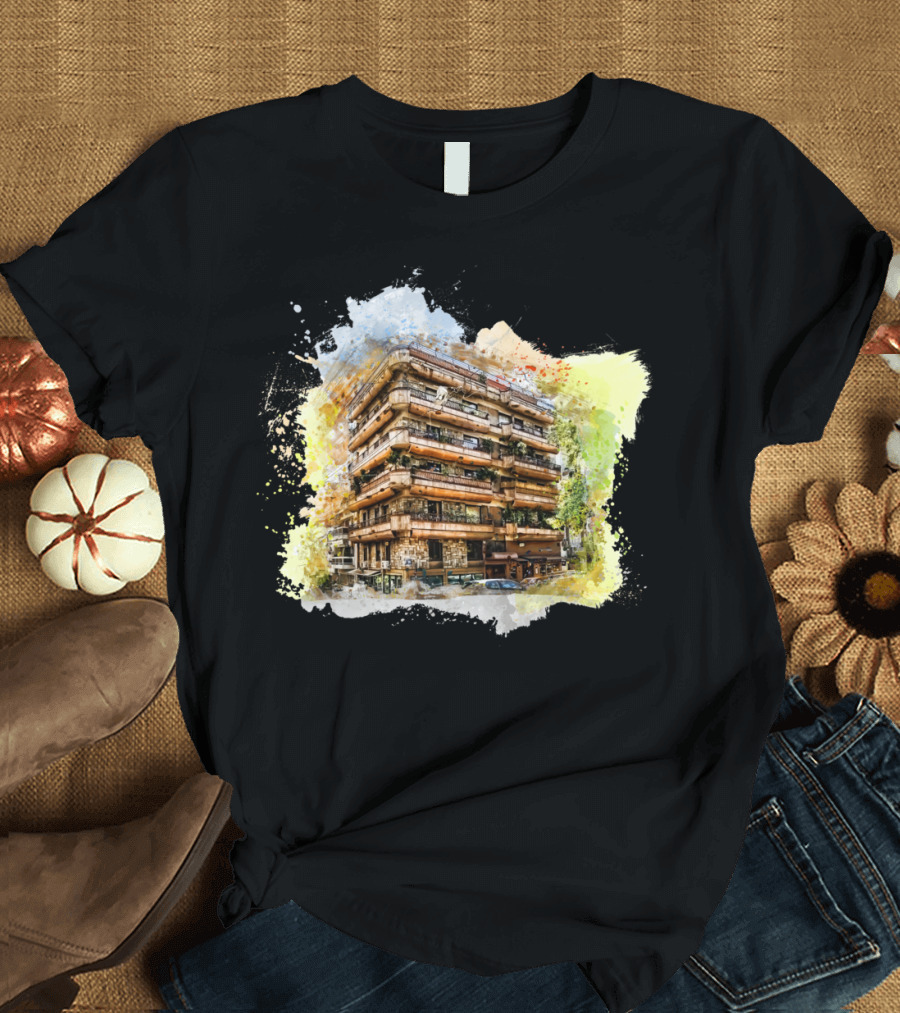 Athens House Watercolor Urban Architecture T-Shirt