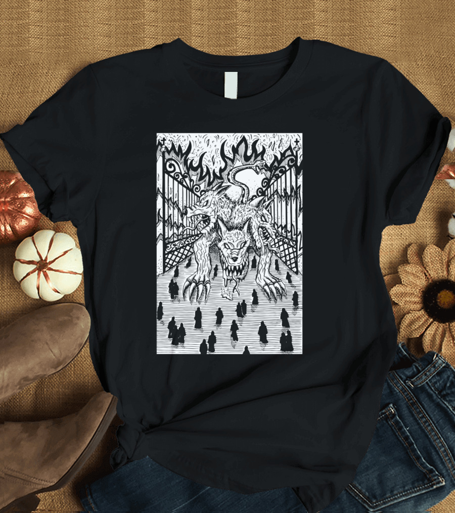 Cerberus Three-Headed Mythical Creature at Flaming Gates T-Shirt
