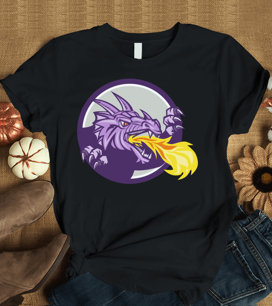 Purple Dragon Head Breathing Fire in Circle T-Shirt