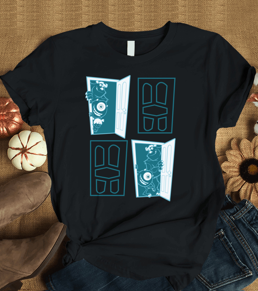 Mike And Sulley Peeking Through Doors T-Shirt