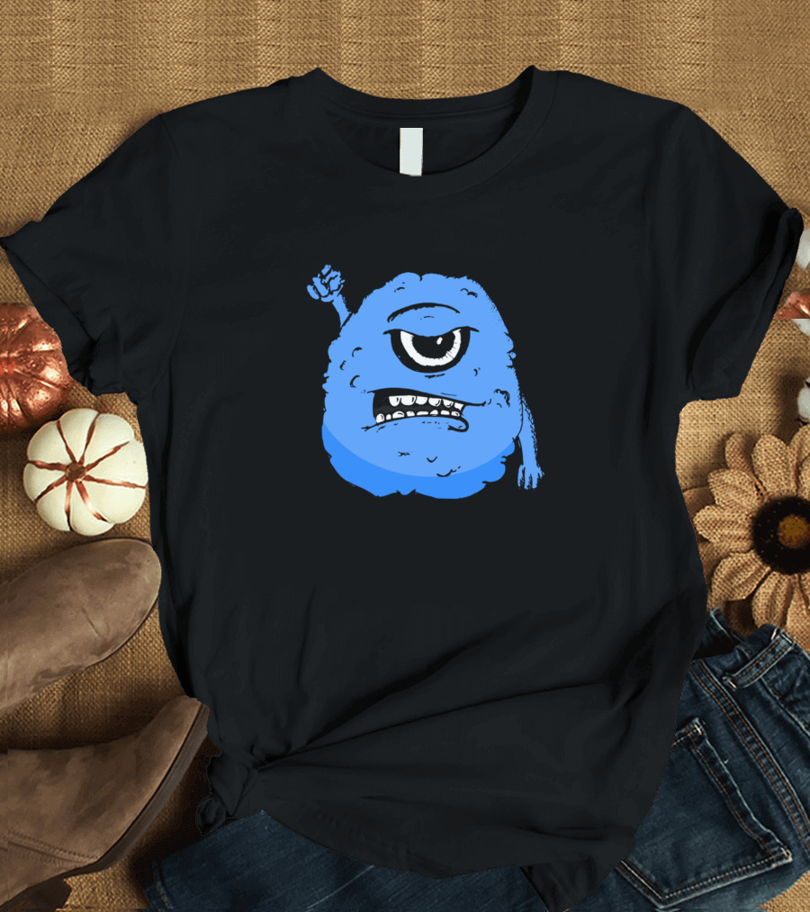 Social Monster Blue One-Eyed Creature Holding Phone T-Shirt