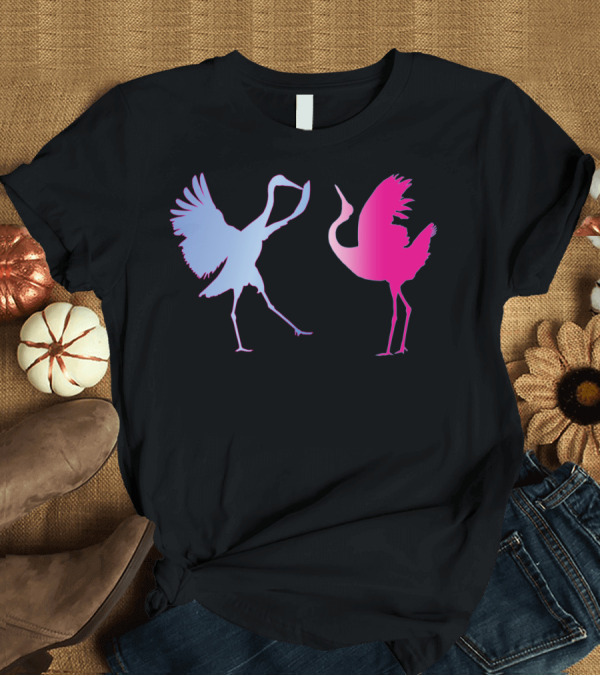 T-Shirt: Japanese Cranes Pastel Gradient Dance T-Shirt Japanese Cranes Pastel Gradient Dance T-Shirt
