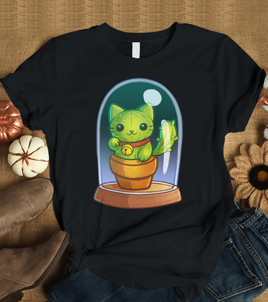Cat Tus Cactus Cutie in Glass Dome T-Shirt