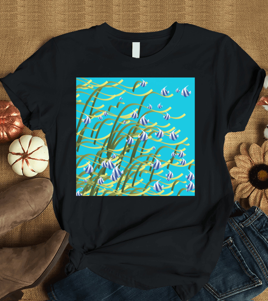 Underwater Life with Striped Fish and Seaweed T-Shirt