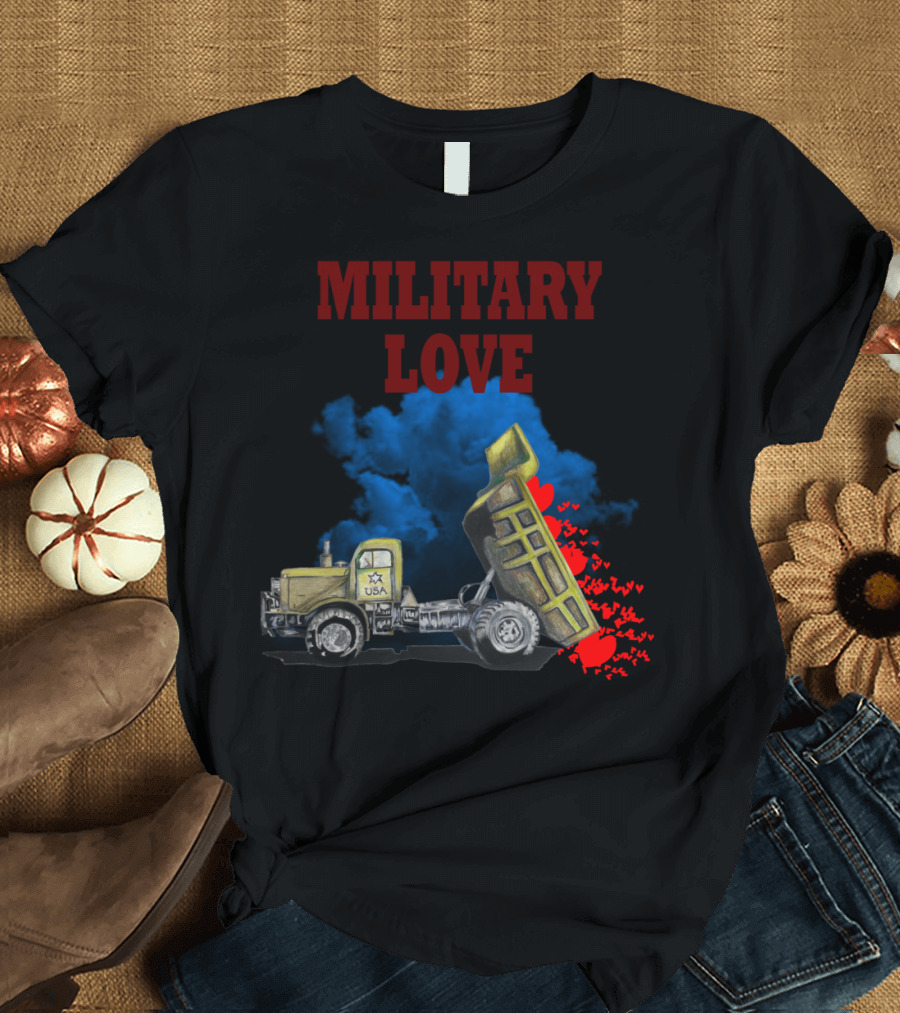 USA Military Love Truck with Hearts and Smoke T-Shirt