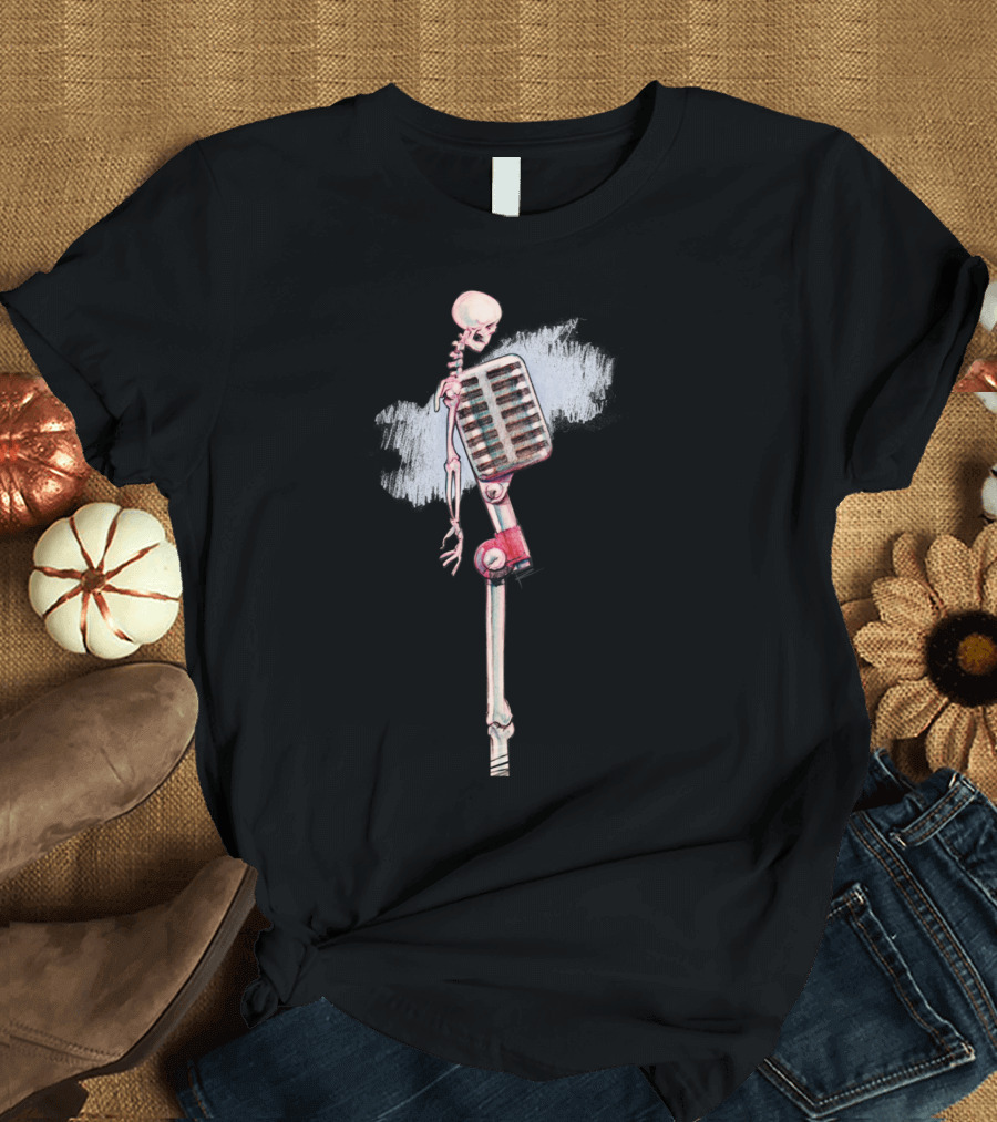 Mike Bones Skeleton Microphone Lighter Colours T-Shirt