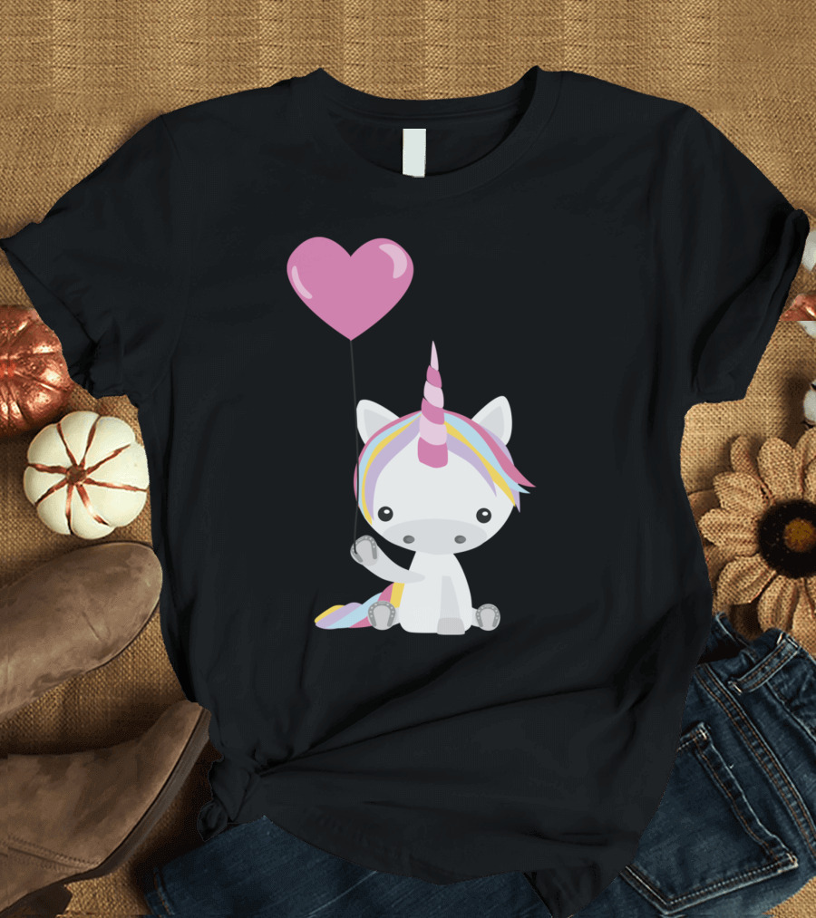Unicorn Holding Heart Balloon T-Shirt