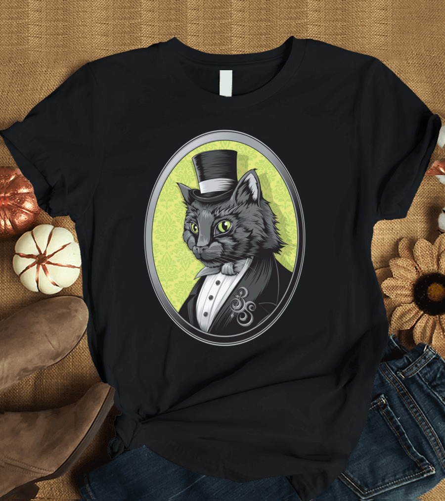 The Gentleman Cat in Top Hat and Tuxedo Oval T-Shirt