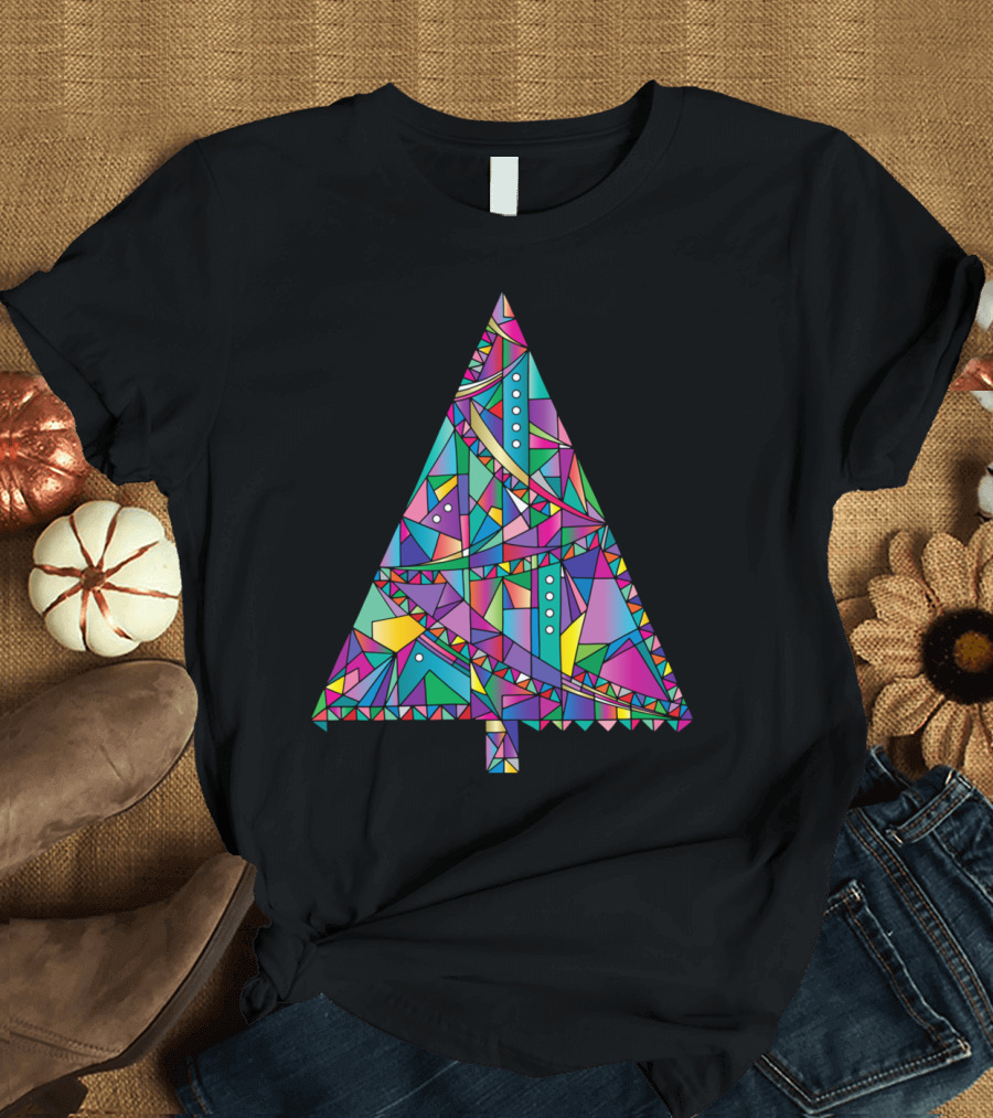 Happy New Year Tree Stained Glass Geometric T-Shirt