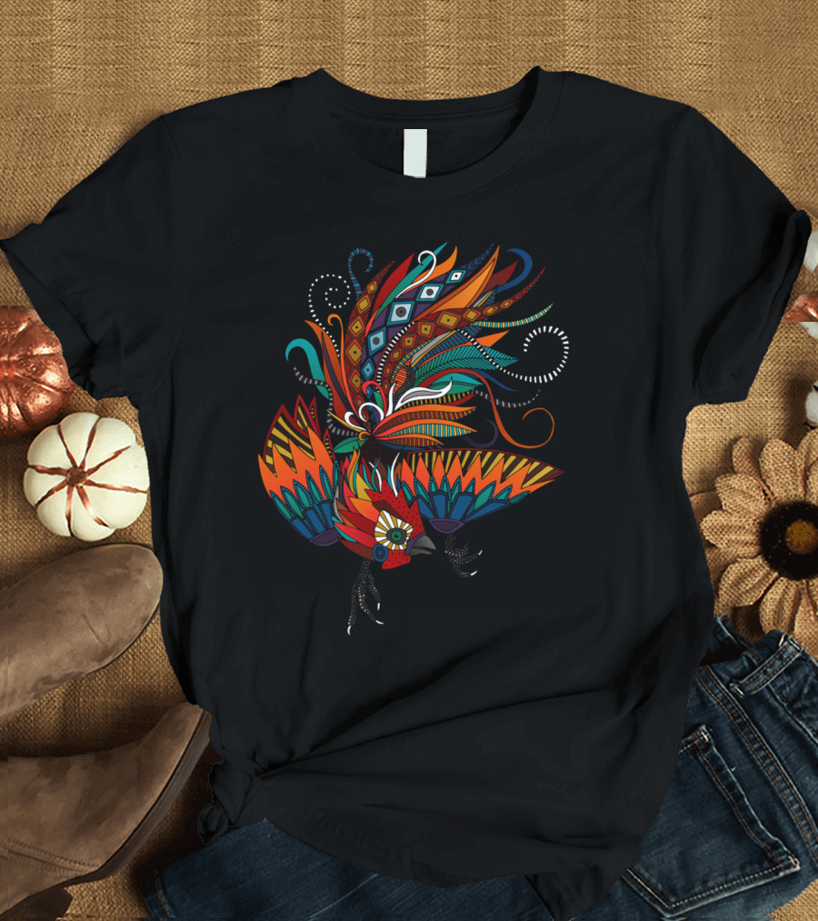 Colorful Tribal Rooster Ink T-Shirt