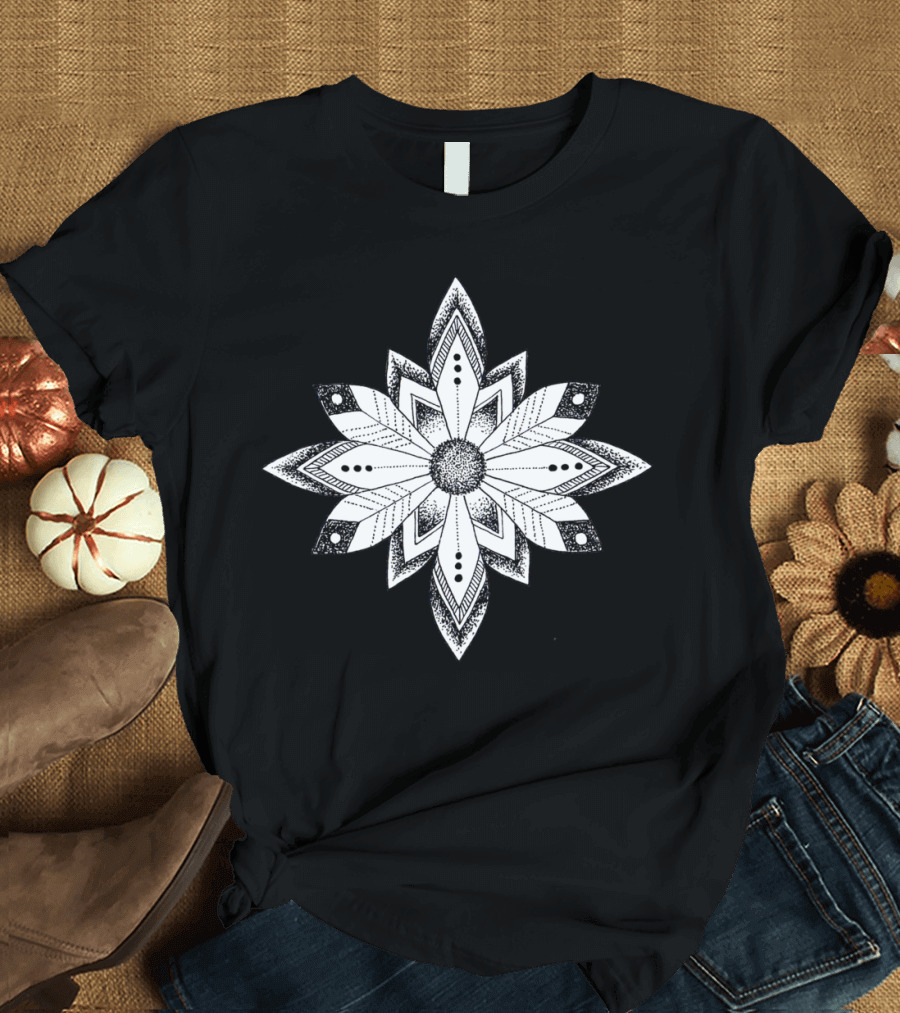 Petals Black and White Geometric Flower T-Shirt