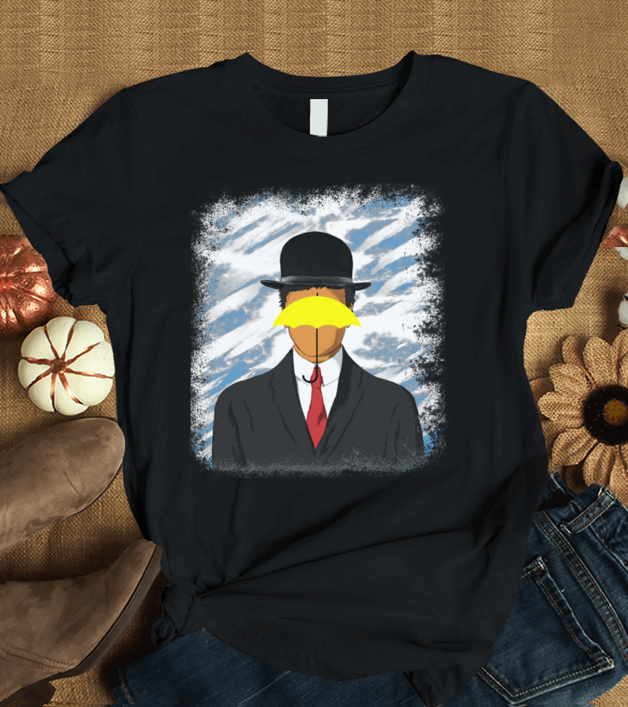 Son Of Yellow Umbrella Magritte Style Bowler Hat Man T-Shirt