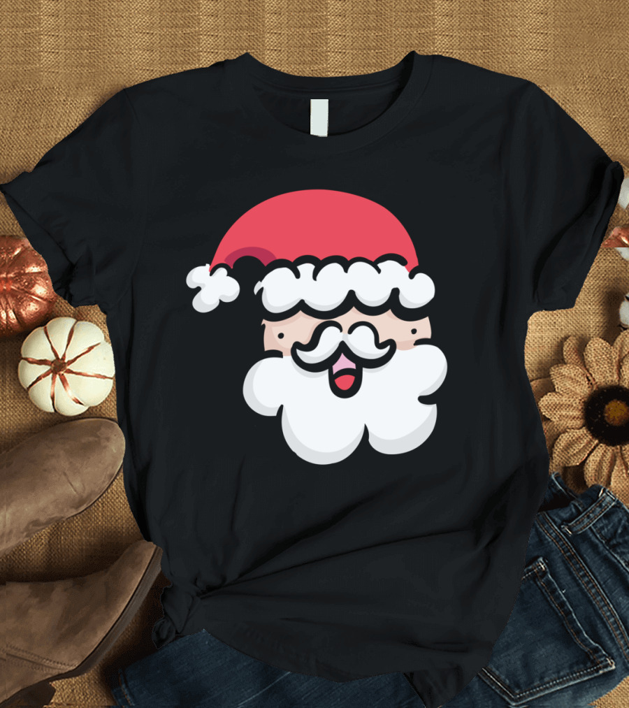 Happy Santa Cartoon Face Icon with Red Christmas Hat T-Shirt