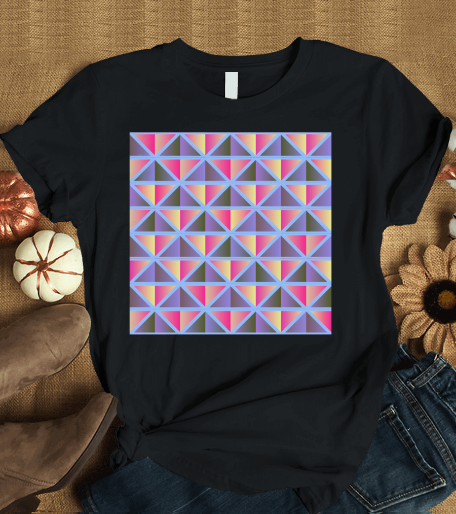 Purple Blue Gradient Geometric Triangles T-Shirt