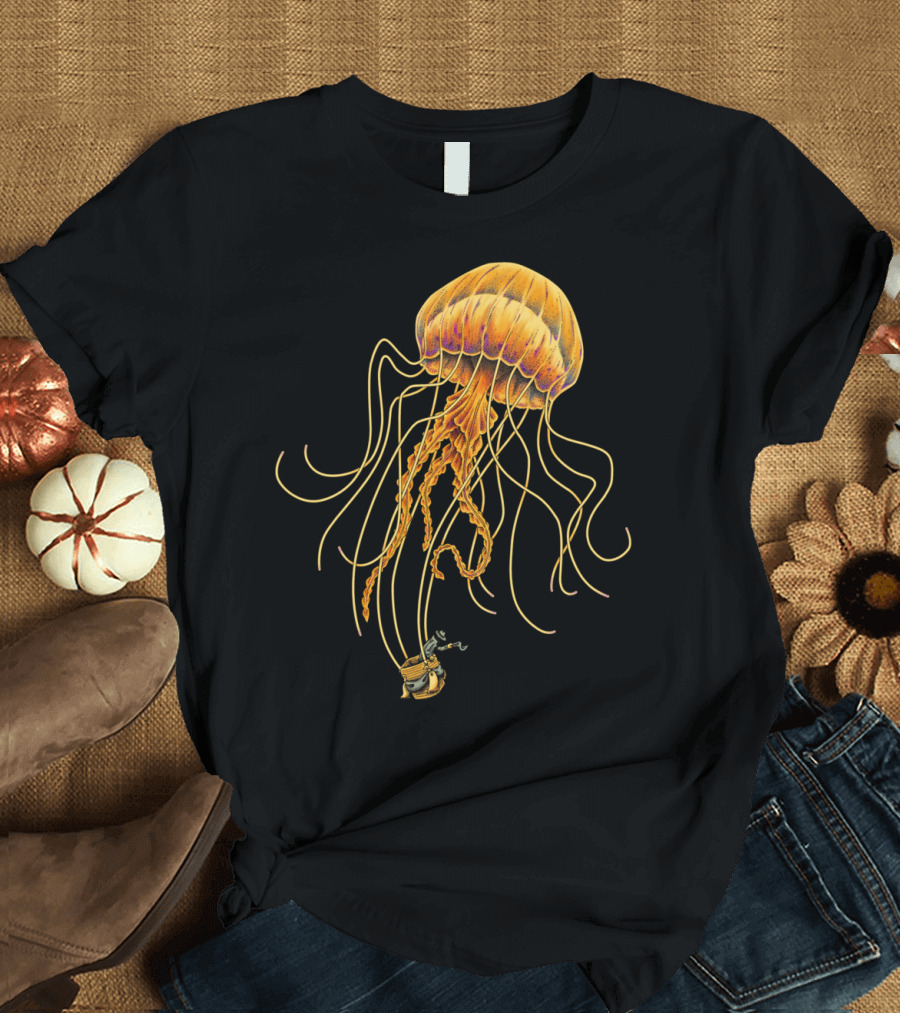 Jellyballoon Adventure Steampunk Diver and Jellyfish T-Shirt