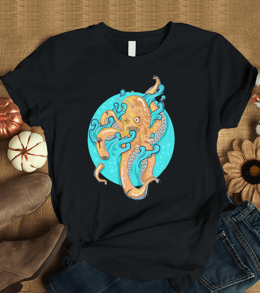 Push It Octopus Tentacles in Aqua Circle T-Shirt