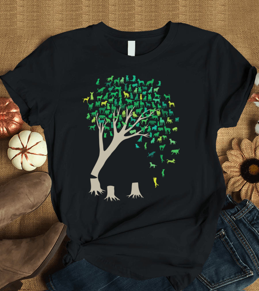 Source Tree of Life with Diverse Animal Silhouettes in Vibrant Green Tones T-Shirt