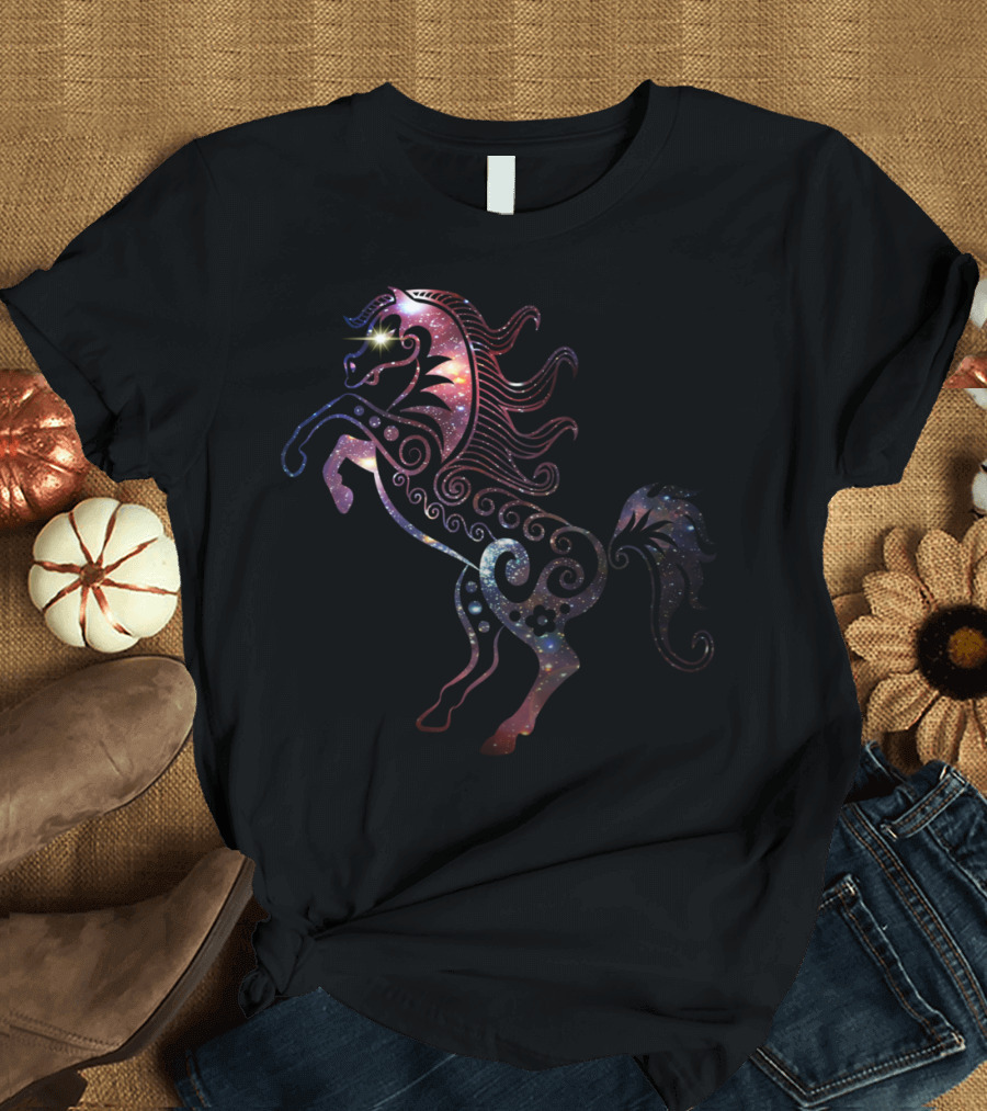 Space Carousel Cosmic Horse Galaxy T-Shirt