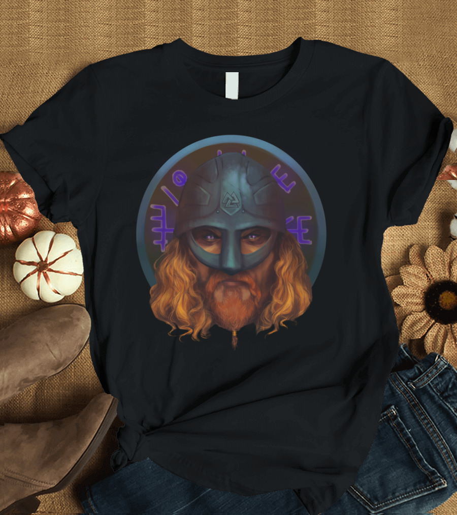 Indigo Viking Warrior Helmet Art Nordic Runes Merch T-Shirt