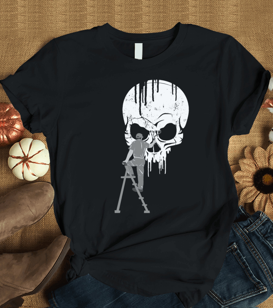 Painter Creates Dripping Skull Artwork with Ladder T-Shirt