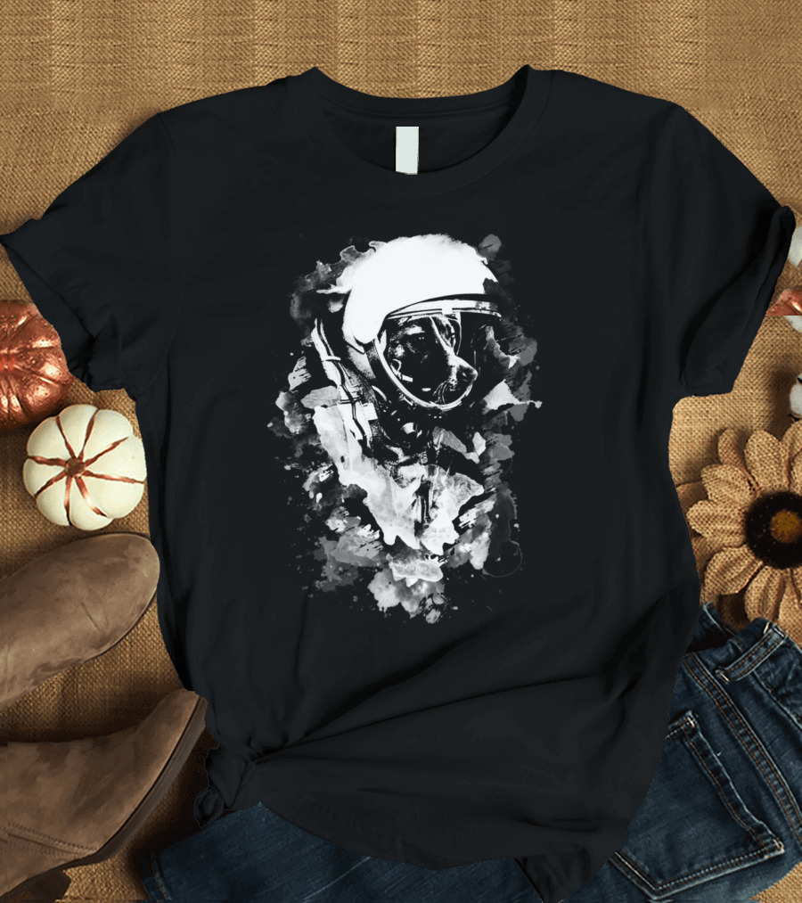 Space Dog Astronaut in Monochrome Splendor T-Shirt