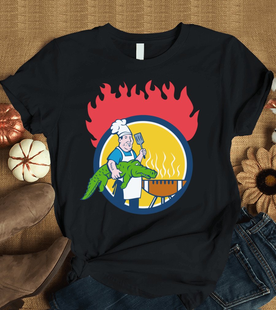 Chef Alligator Spatula BBQ Grill Fire Circle T-Shirt
