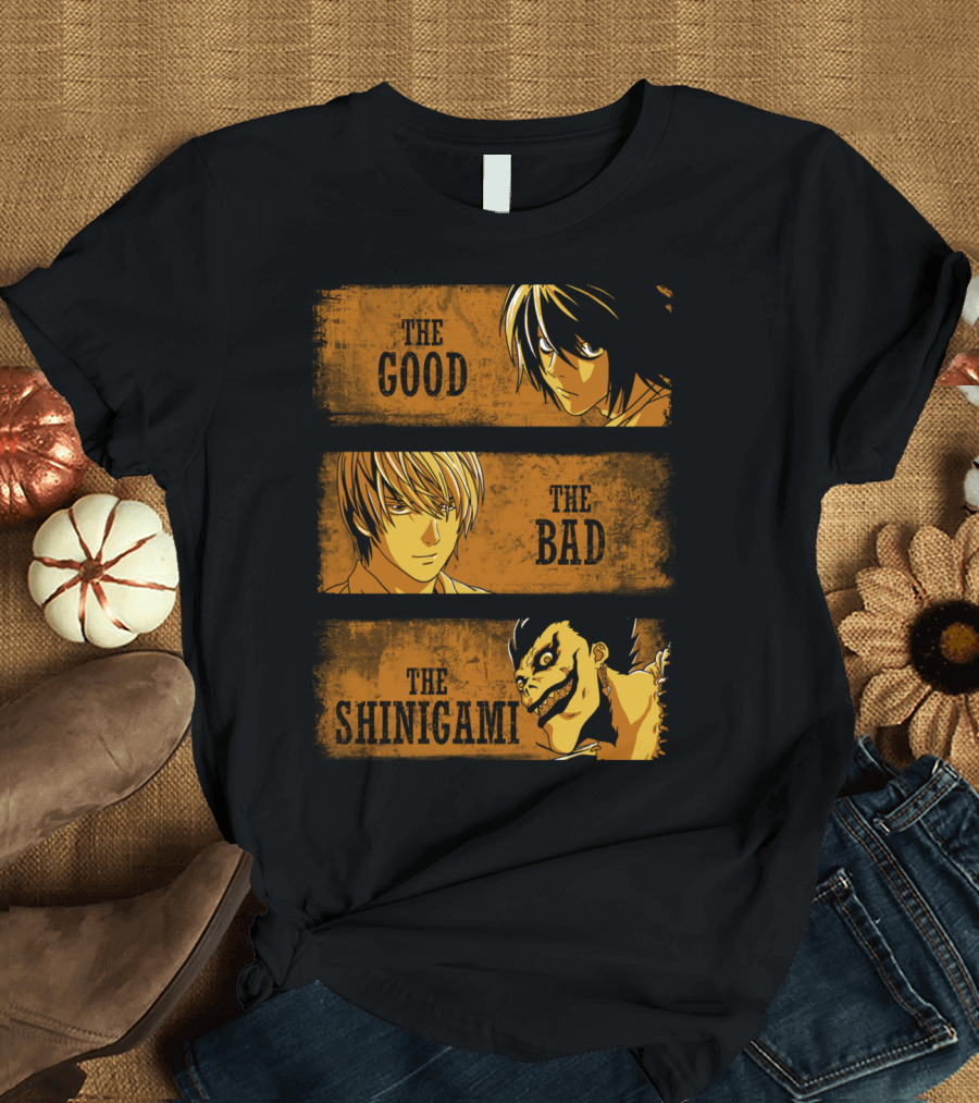 The Good The Bad And The Shinigami Death Note Characters L Light Ryuk T-Shirt