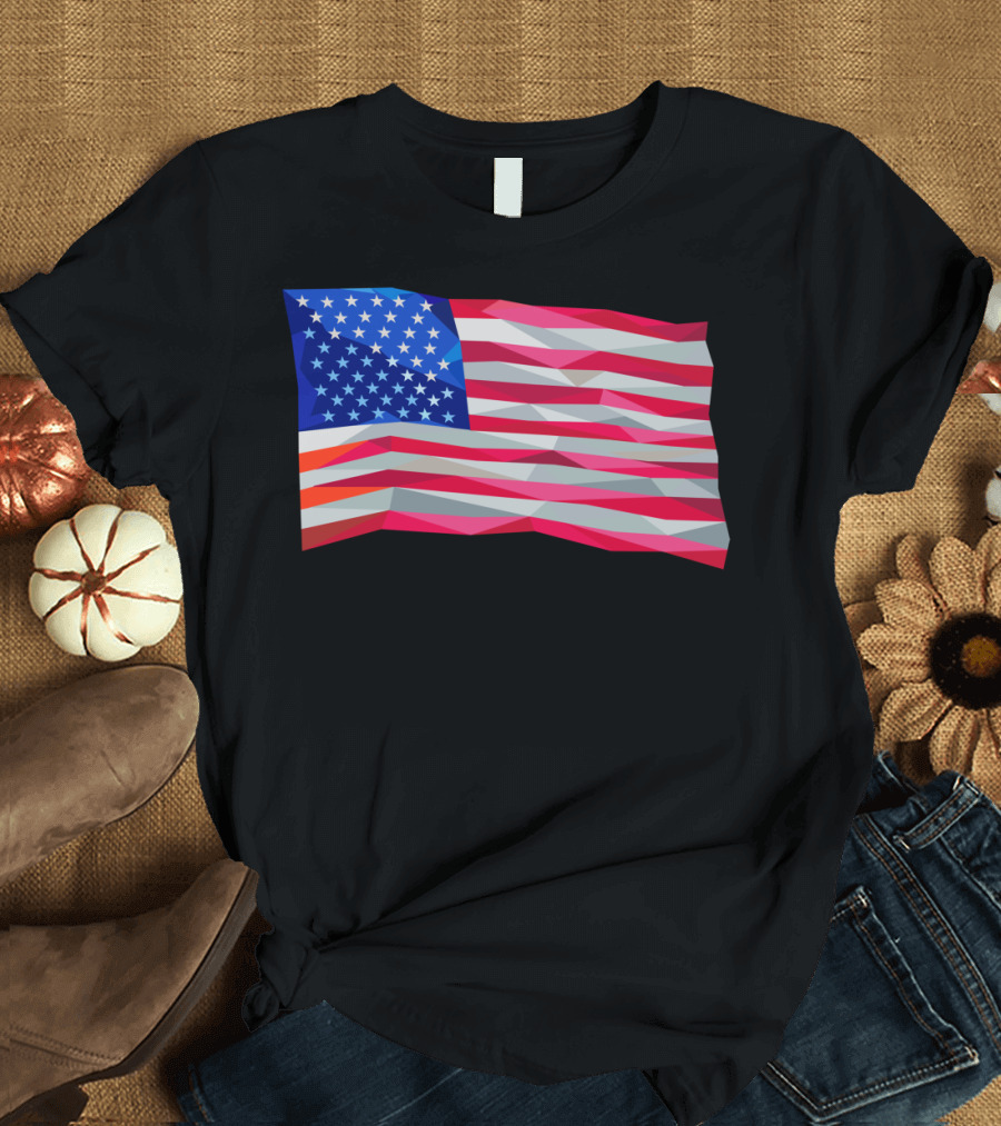 USA Flag Stars And Stripes Low Polygon Stylish T-Shirt