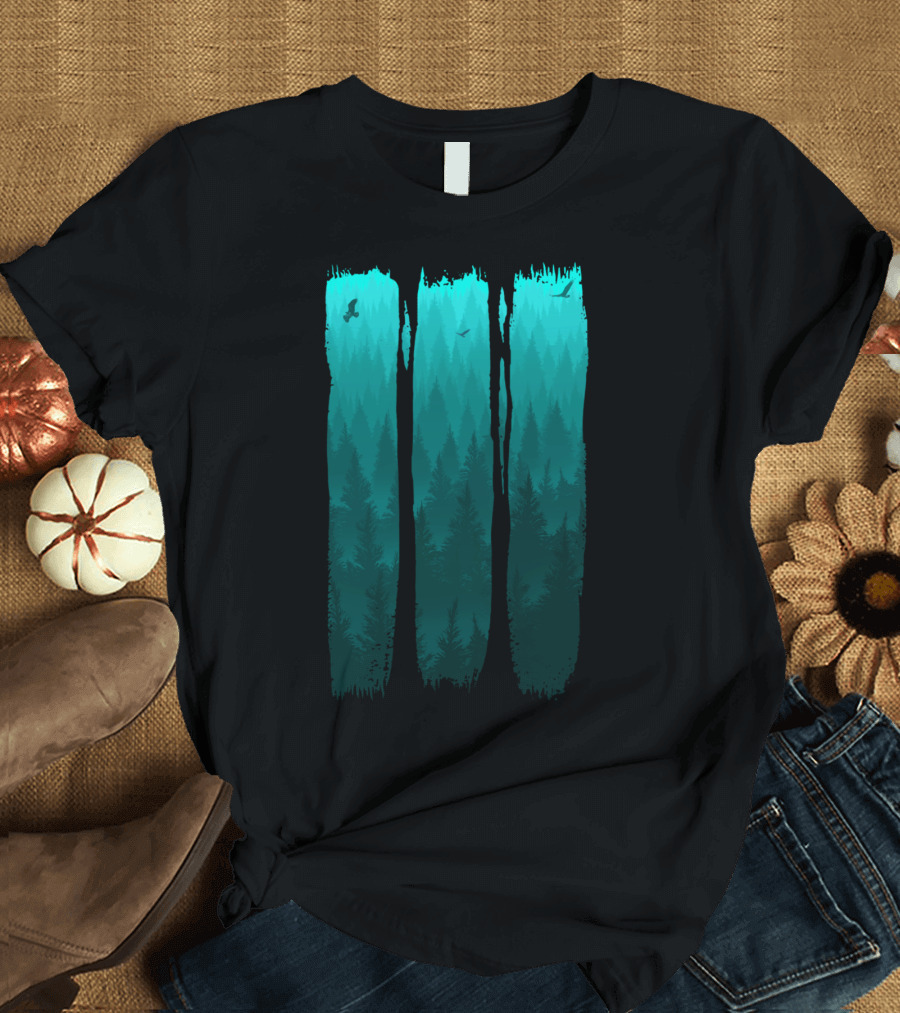 Eagles Soaring Over Misty Forest Pines T-Shirt