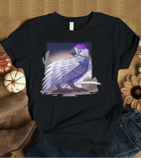 T-Shirt: Neebs Gaming In Memory Of Cooter Episode 52 Episode 104 Bird with Cactus Background Purple and White Feathers T-Shirt Neebs Gaming In Memory Of Cooter Episode 52 Episode 104 Bird with Cactus Background Purple and White Feathers T-Shirt
