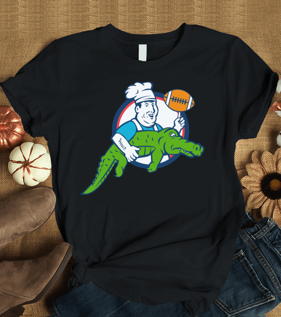 Chef Holding Football with Alligator T-Shirt