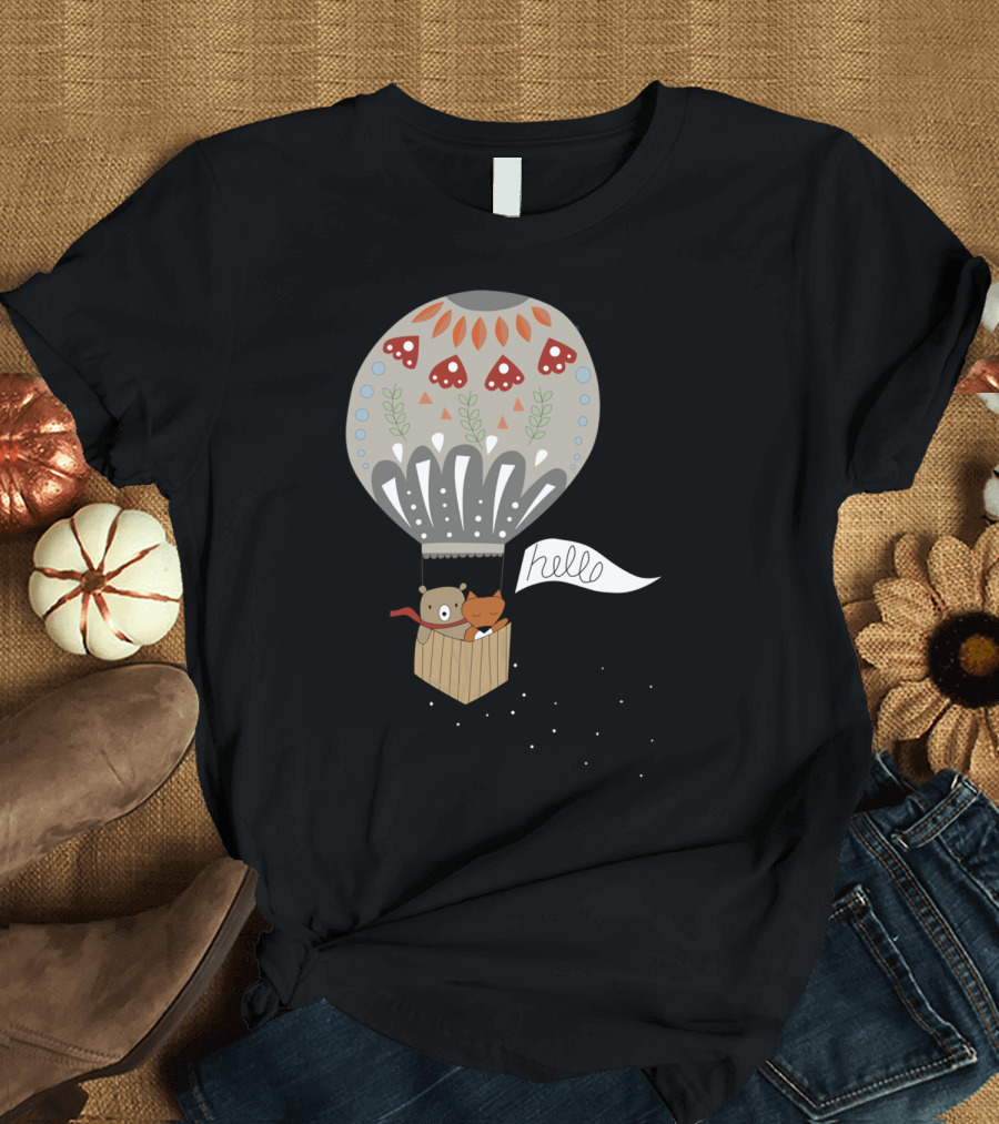 Hello Hot Air Balloon Terrarium with Animals and Decorative T-Shirt