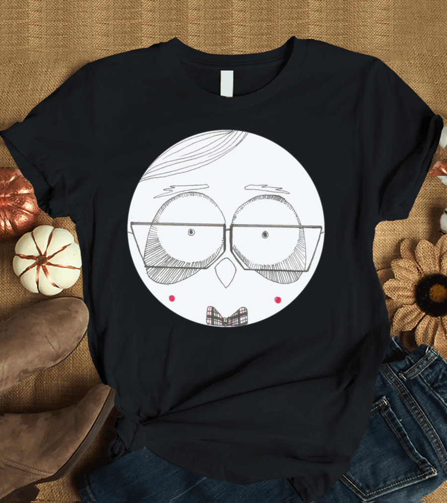Cool in School Alex Nerdy Sketch Glasses and Bowtie Round Face T-Shirt