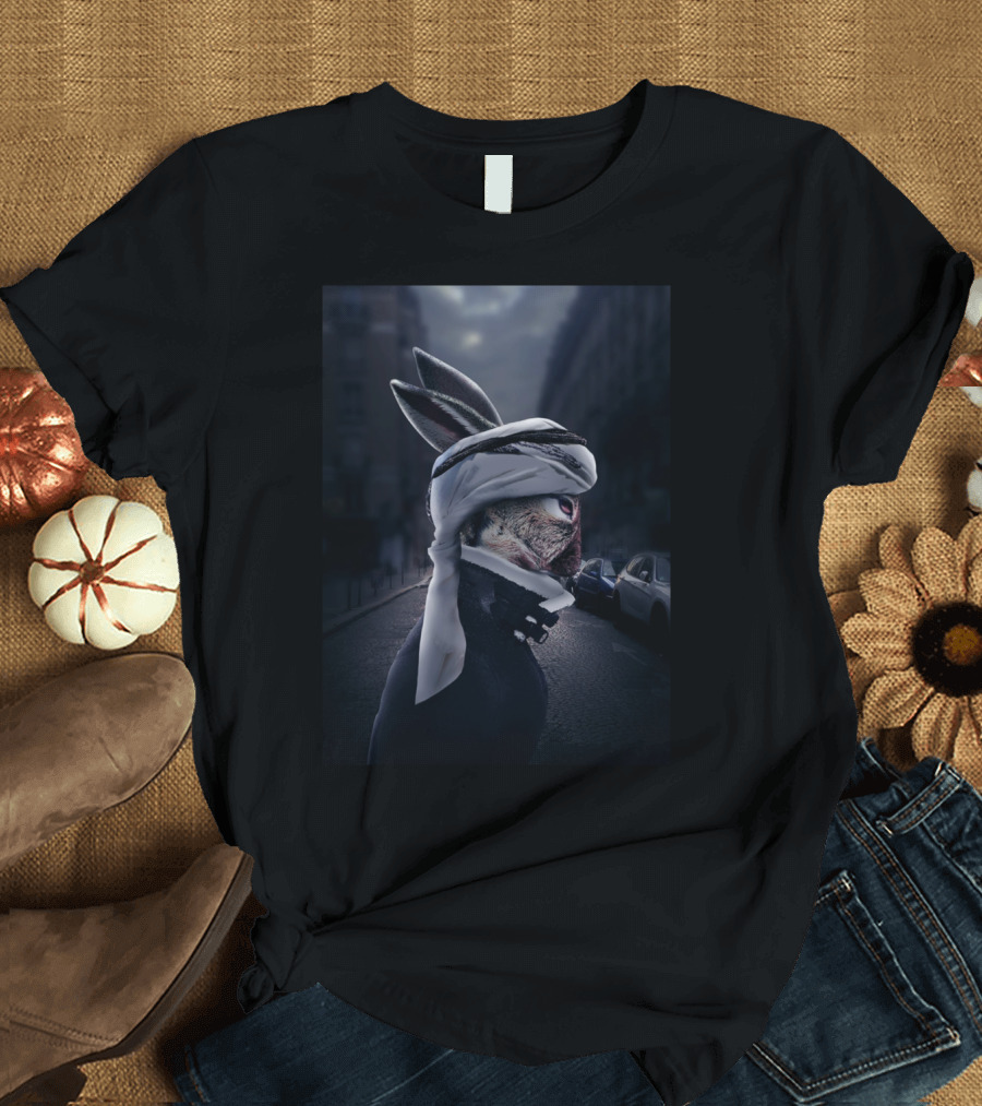 Warrior Rabbit Urban Night Streetscape T-Shirt