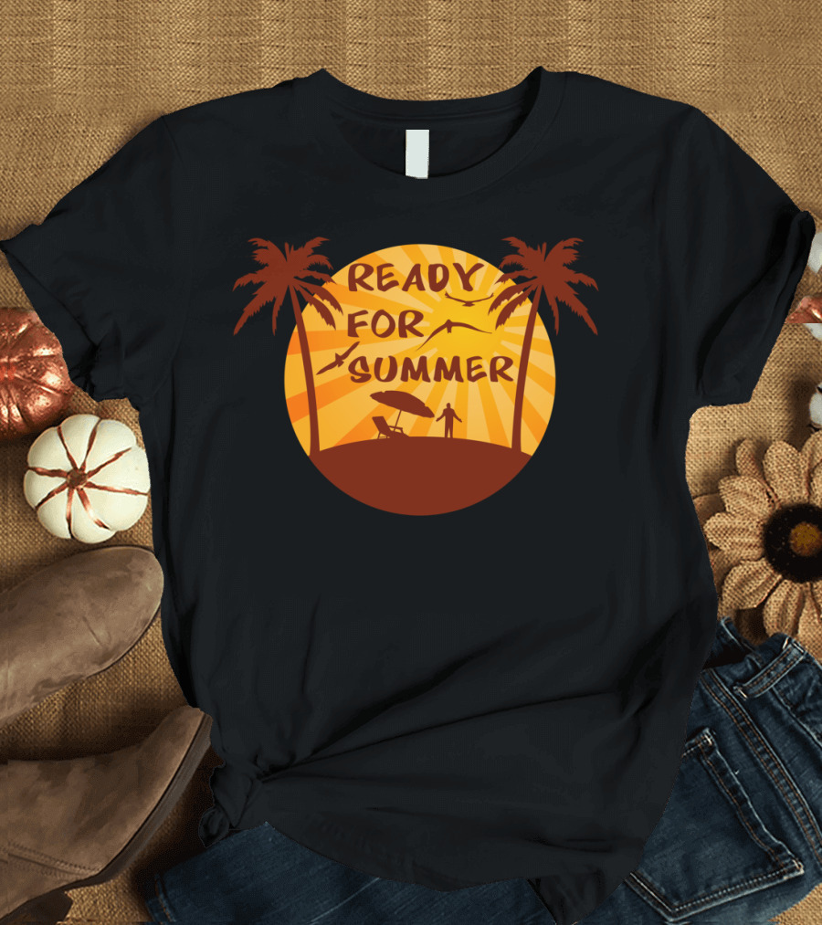 Ready For Summer Palm Trees Beach Chair Sunset T-Shirt