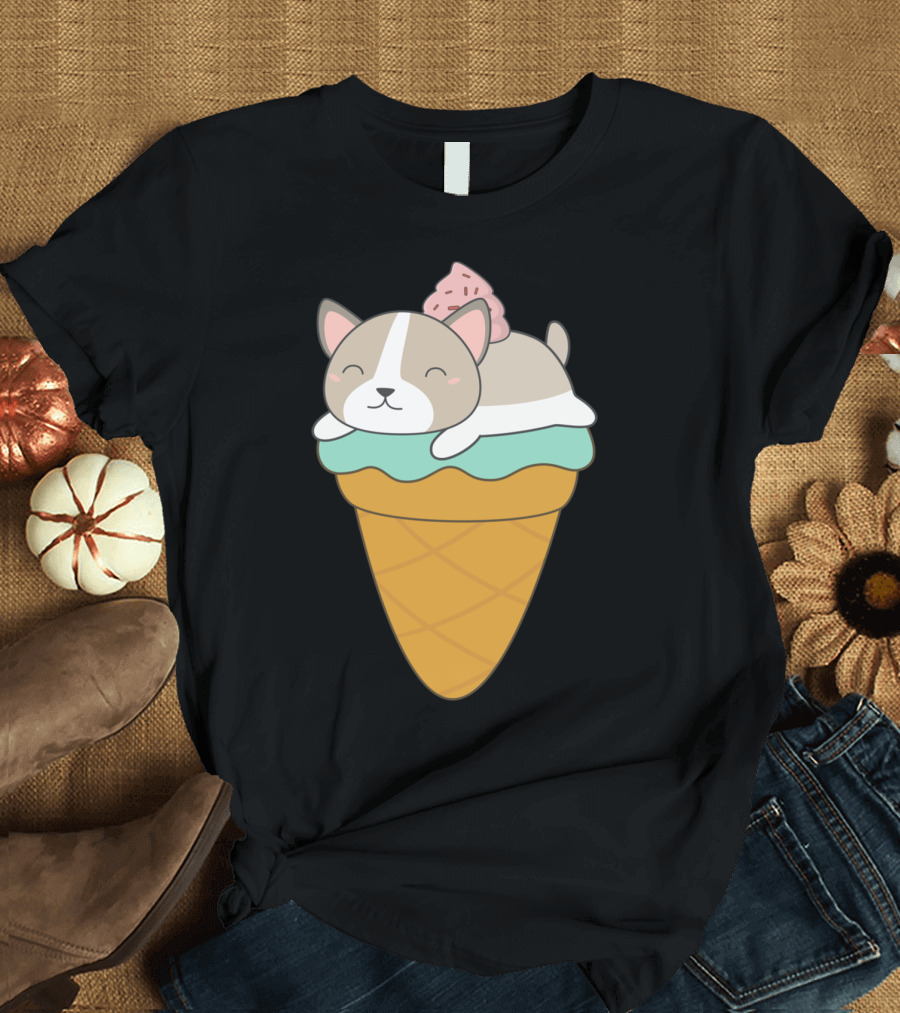 Kawaii Puppy Dog Ice Cream Cone Delight T-Shirt