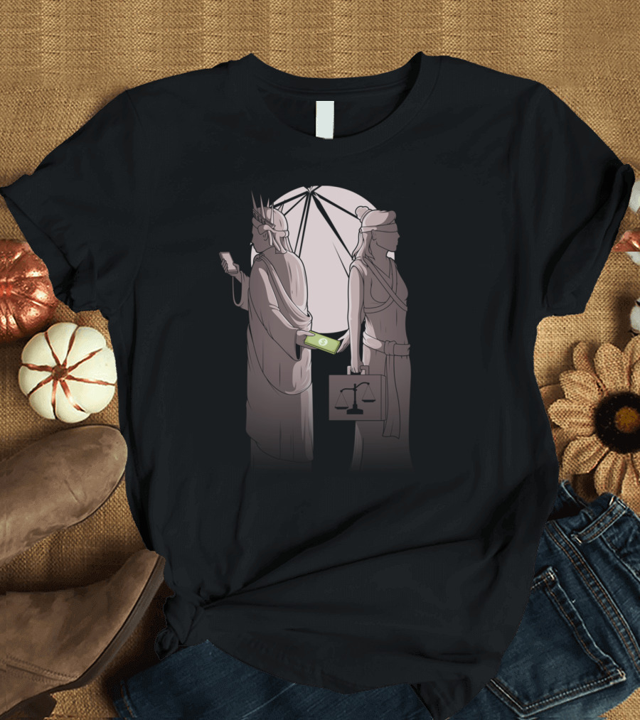 How Much Ped Statue of Liberty and Lady Justice Money Exchange Dark Humor T-Shirt