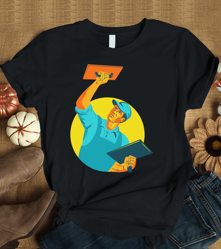 Plasterer Masonry Trowel WPA Artwork Construction Worker Circle T-Shirt