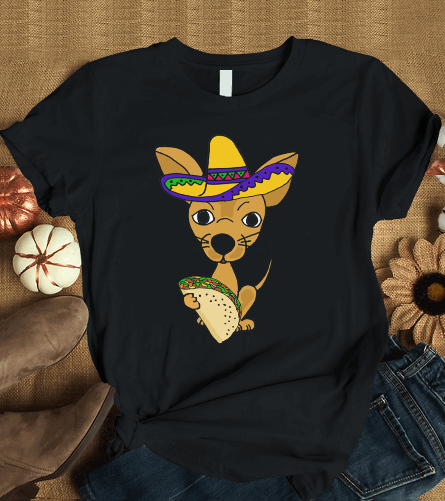 Marvelous Funny Chihuahua Dog Eating Taco with Sombrero T-Shirt