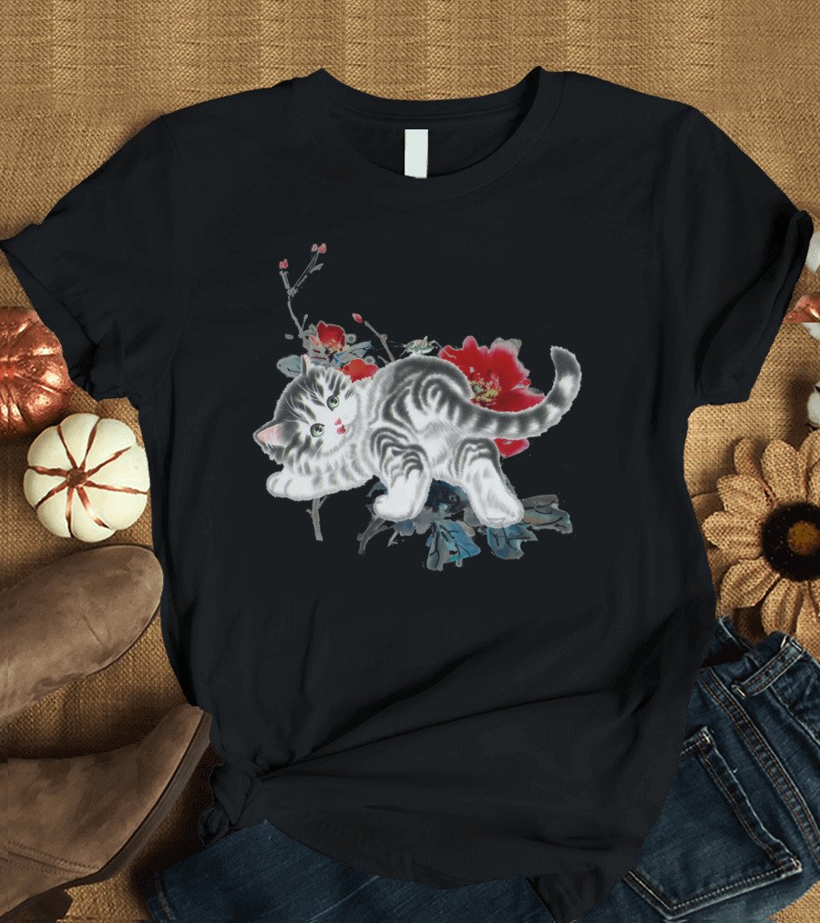 Playing Kitty Floral Charm in Nature T-Shirt