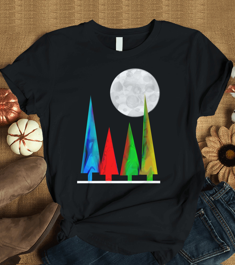 Moon Forest Colorful Trees Under Full Moon T-Shirt