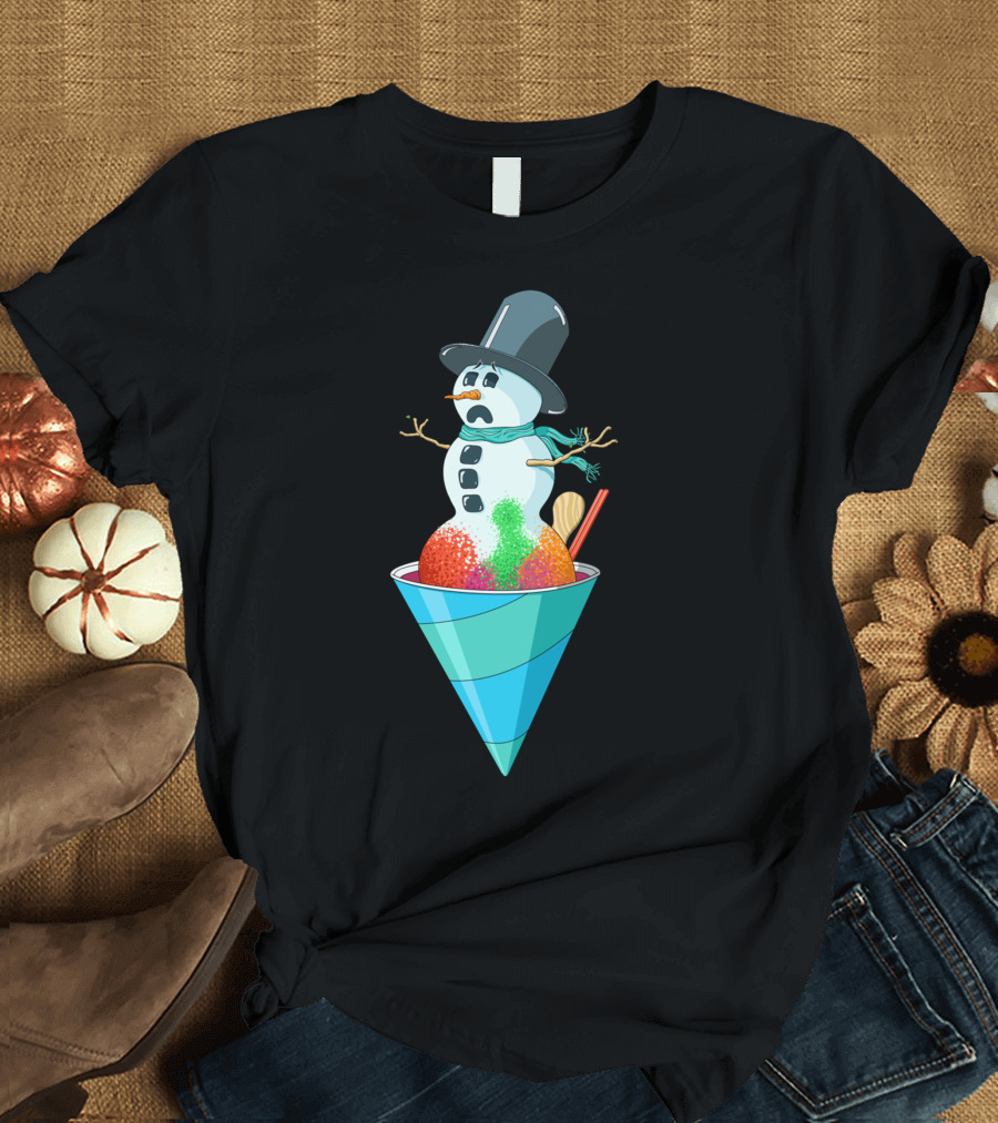 Snowman Melting in a Snow Cone with The Worst Summer Job Ever T-Shirt