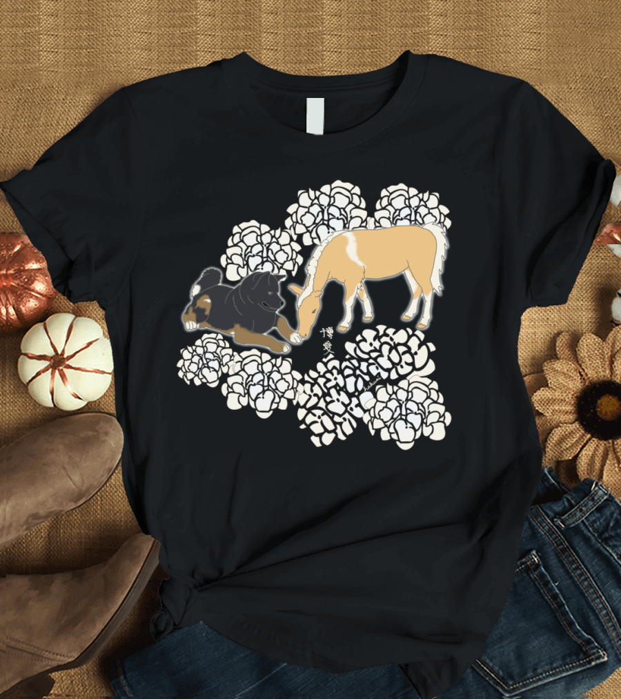 Therapy Friends Dog and Horse with White Flowers T-Shirt