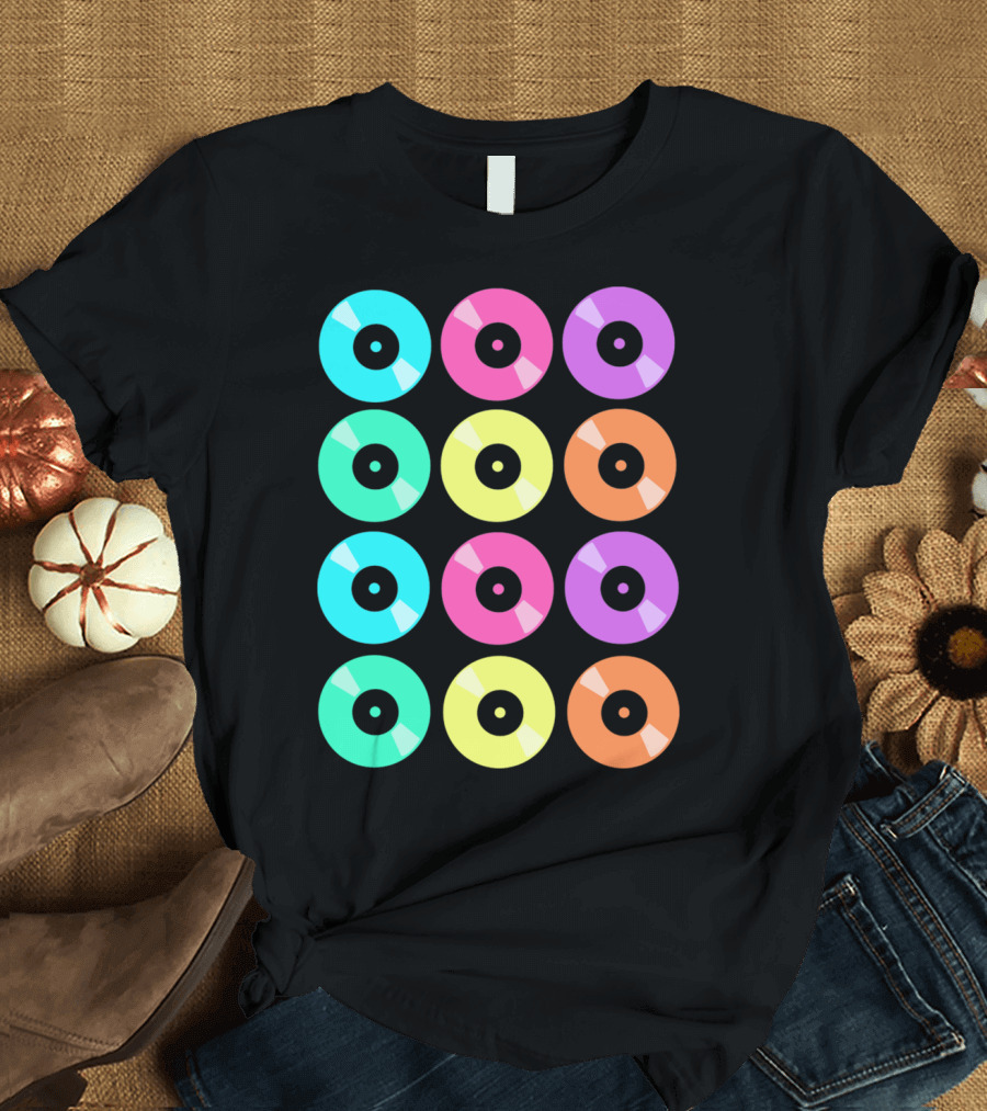 Vinyl Records Pop Art Color Grid Repeating T-Shirt