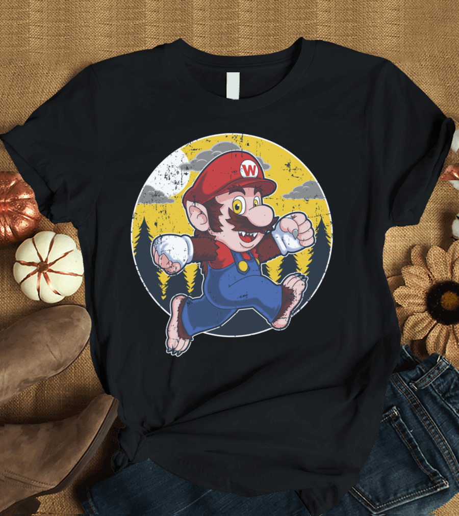 Werewolf Mario Running Under Full Moon in Forest T-Shirt