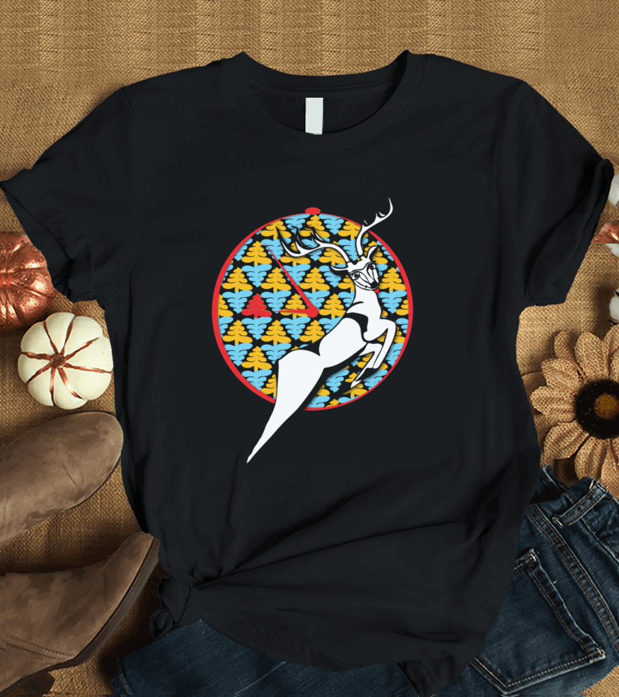 New Year Deer Geometric Pattern Circle T-Shirt