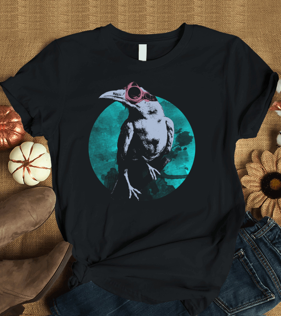Moon Raven with Goggles on Turquoise Background T-Shirt